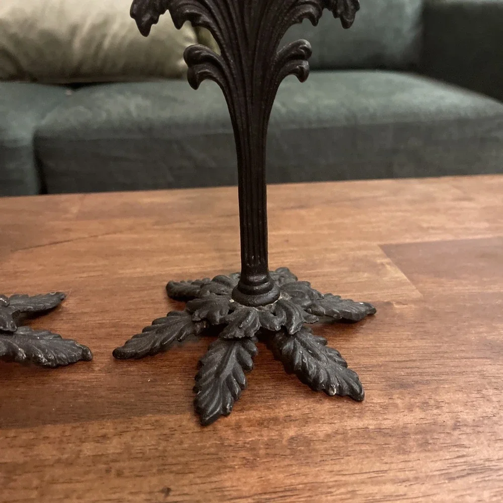 2 Vtg Cast Iron Art LB58 Ornate Taper Candlestick Candle Holder Art Nouveau Goth
